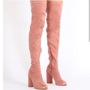 Public Desire Suede Pink Over the Knee Boots